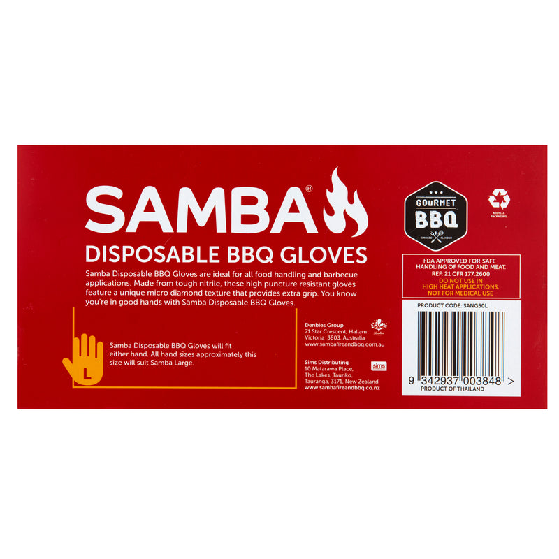 Samba Disposable BBQ Gloves 50 PK Large (Product Code: SANG501)