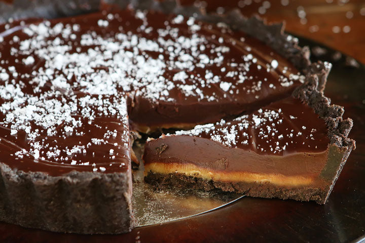 Murray River Salted Caramel and Chocolate Tart with Heilala Vanilla Ice Cream