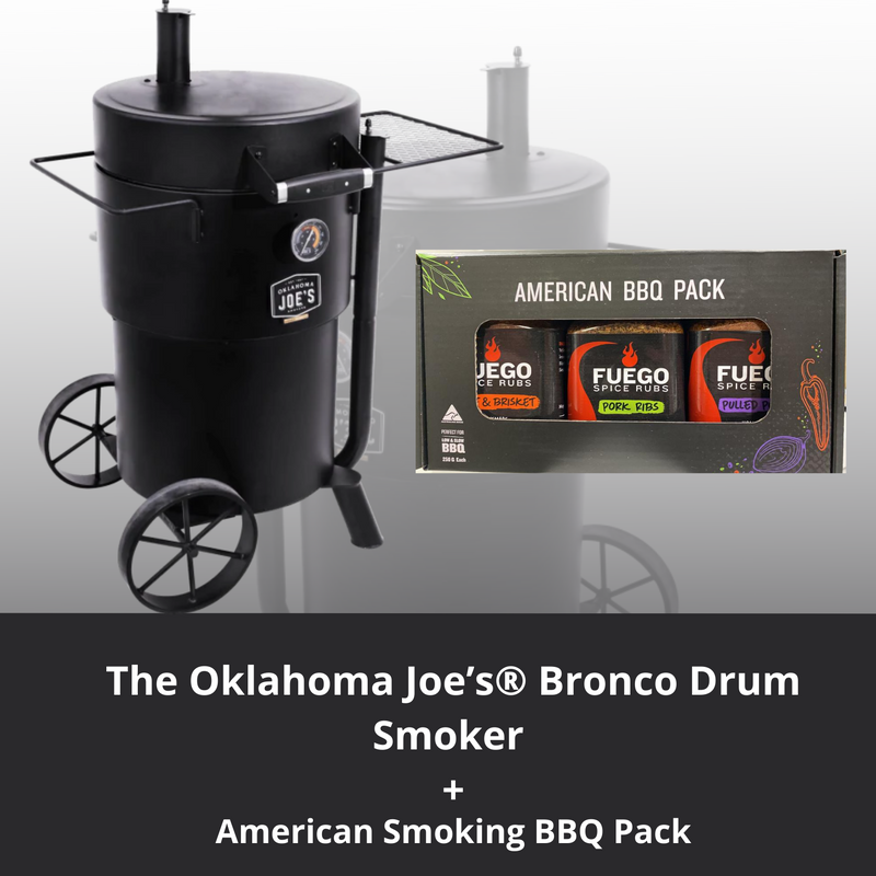 The Oklahoma Joe’s® Bronco Drum Smoker AND 3 Fuego Spice Rubs